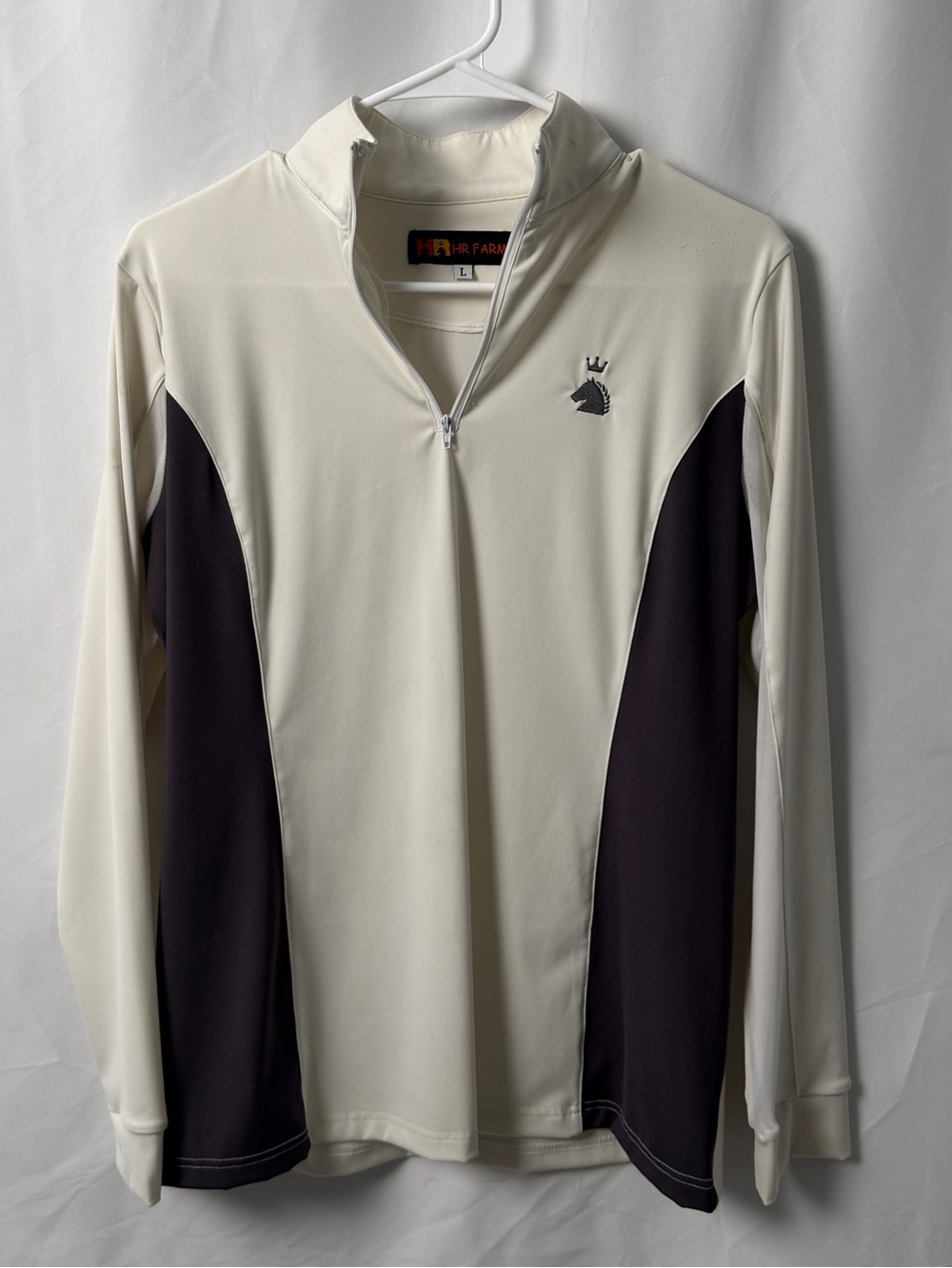 HR Farm Long Sleeve Quarter Zip Schooling Shirt Cream White Charcoal L